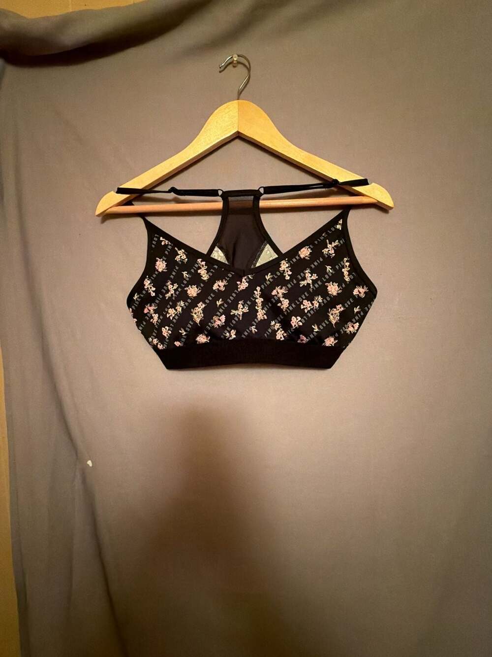 Pink Active Black Floral Sports Bra
